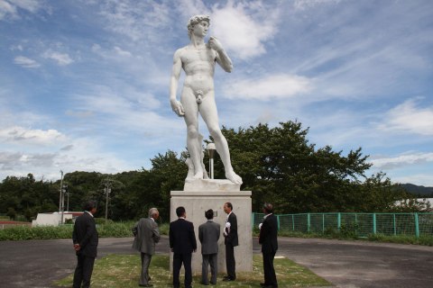 A replica of Michelangelo's Renaissance masterpiece sculpture David at a public park in Okuizumo town in Shimane prefecture, western Japan, Aug. 28, 2012.